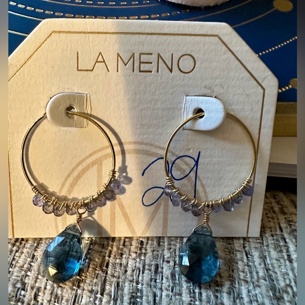 La Meno NWT Misty Night Hoop Earrings Tanzanite & London Blue Quartz Gemstones